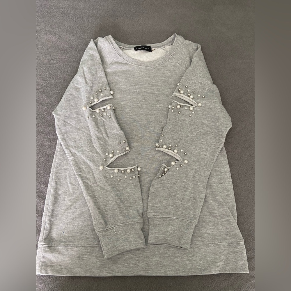Embellished Unique Grey Sweatshirt- SZ S